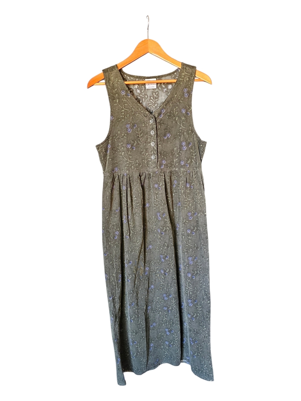 Bobbie Brooks Corduroy Floral Prairie Dress Small Cottagecore Tie Back Midi